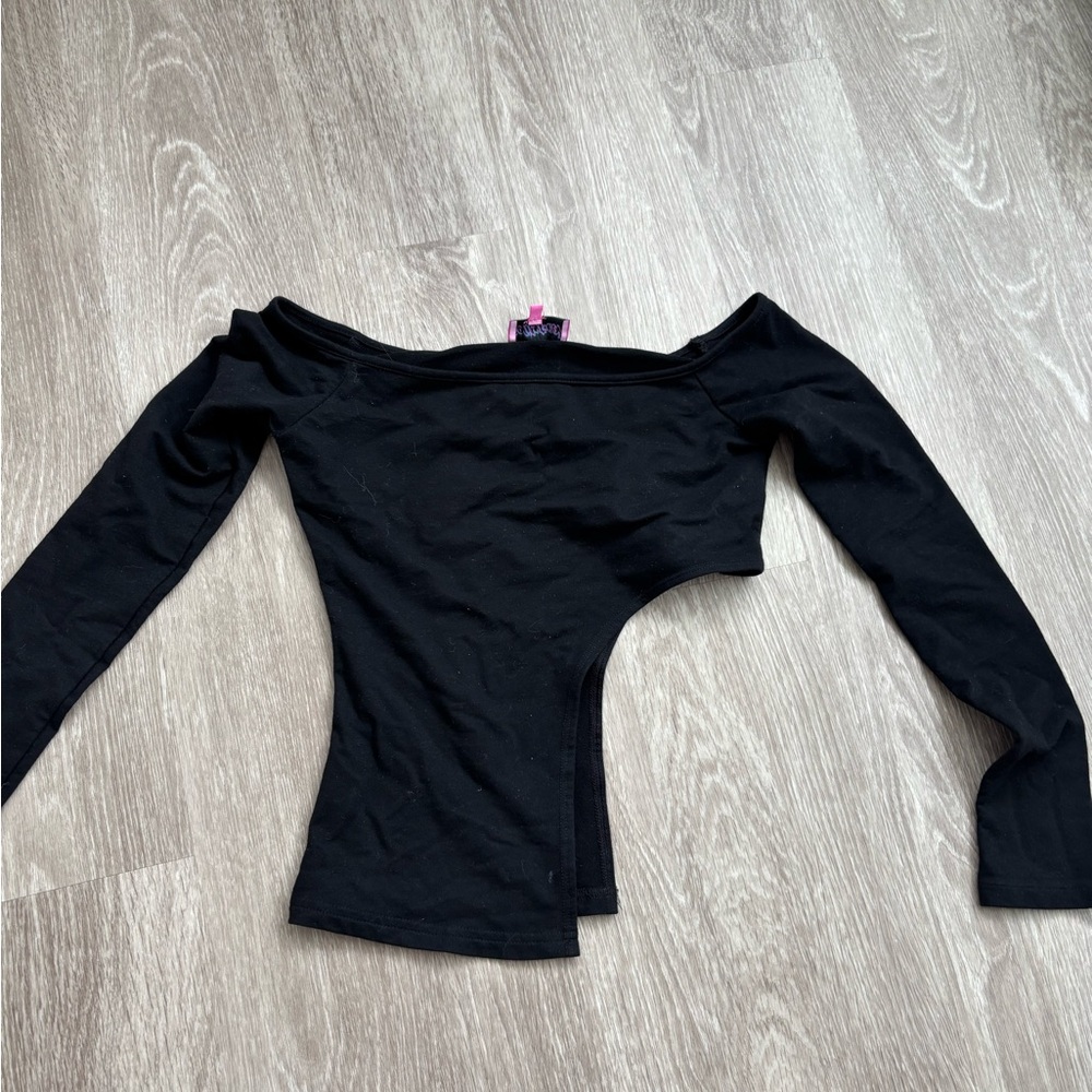 Edikted Black Asymmetrical Long Sleeve Bodysuit